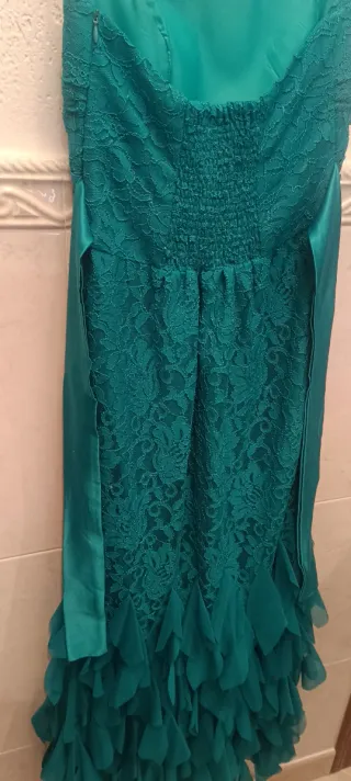 Vestido de fiesta largo verde azulado