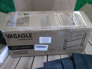 VASAGLE Mesa de Consola de 2 Niveles, Mesa Auxiliar con 2 Estantes, 20 x 100 x 80 cm, para Sala de Estar, Pasillo, Recibidor, Gris Carbón y Negro Tinta LNT131B22