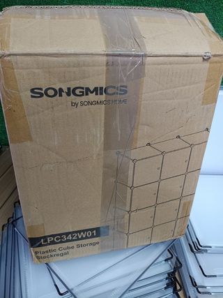 SONGMICS Estantería Modular, Armario Modular de 12 Cubos, Estantería de Plástico con Puertas, para Zapatillas, Ropa, Libros, Fácil de Montar, Blanco LPC342W01