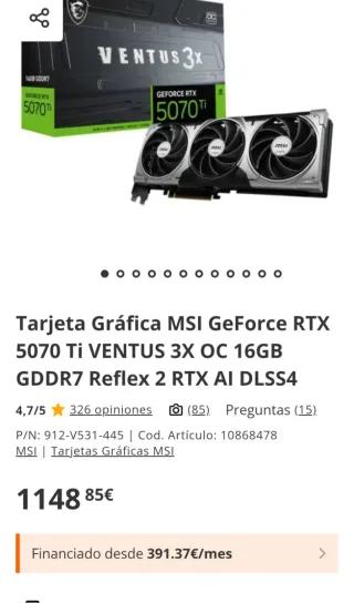 MSI GeForce RTX 5070 Ti Ventus 3X, GARANTIA 3 AÑOS