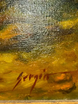 Cuadro al óleo paisaje ruinas castillo marco