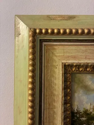 Cuadro al óleo paisaje ruinas castillo marco