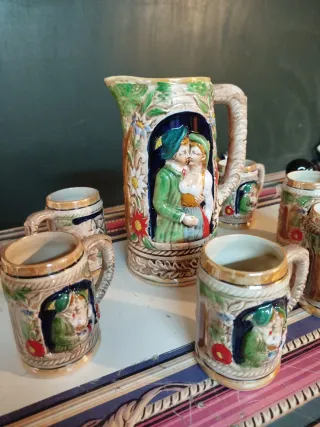 Jarra Cerveza y 6 Vasos Cerámica