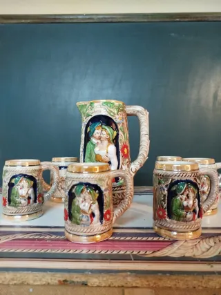 Jarra Cerveza y 6 Vasos Cerámica