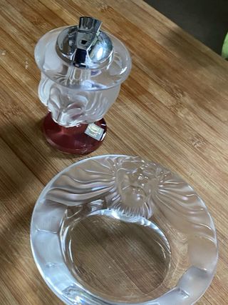 Lalique posacenere e accendino testa di leone