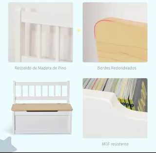 Baúl Juguetes con Respaldo Madera Blanco