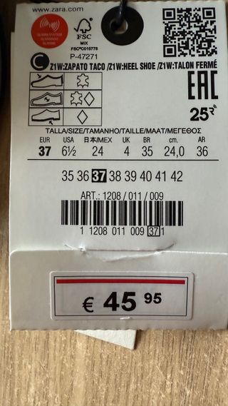 Zapatos Zara Tacon Cuero Azul Cielo Talla 37