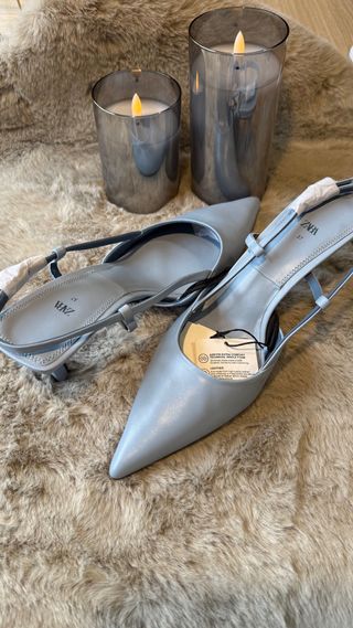 Zapatos Zara Tacon Cuero Azul Cielo Talla 37