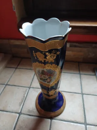 Vaso decorativo porcellana blu e oro