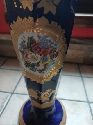 Vaso decorativo porcellana blu e oro