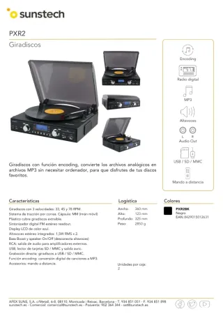 Tocadiscos Sunstech PRX2 Negro