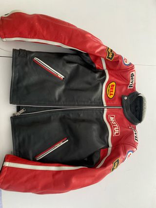 Chaqueta Moto Cuero Roja y Negra