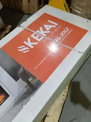 Chimenea eléctrica y moldura de acero y cristal