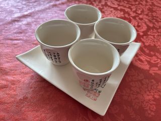 Juego de té estilo chino porcelana y metal