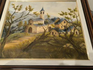 Cuadro al óleo: Pueblo de montaña