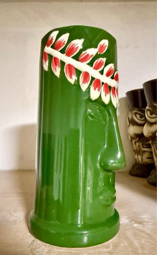 Vaso Tiki Porcelana Verde y Rojo