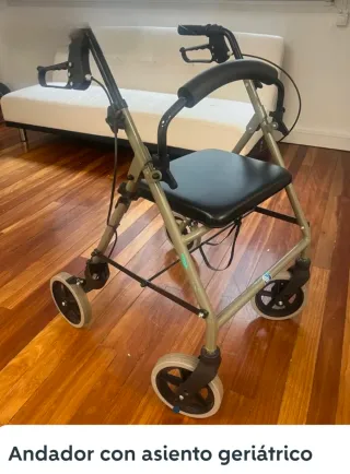 Andador geriátrico con ruedas y asiento