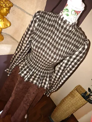 BLUSA CUADROS NIDO DE ABEJA ZARA