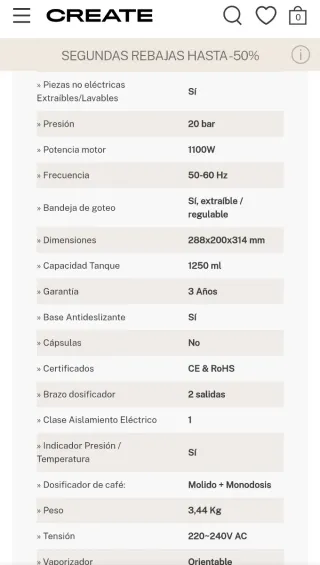 Cafetera express Create Thera Retro Mostaza