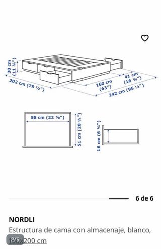 Cama NORDLI Ikea Cajones Blanca 160x200 y colchón
