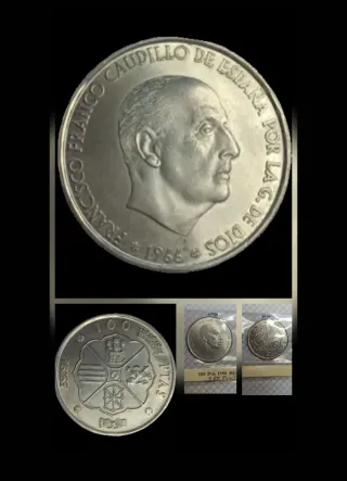 100 Pesetas 1966.67 Franco. PLATA. Uno en punta