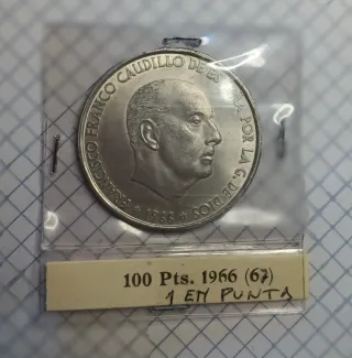 100 Pesetas 1966.67 Franco. PLATA. Uno en punta