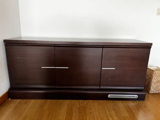 Mueble completo salón madera y cristal con luz