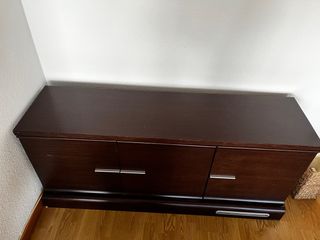 Mueble completo salón madera y cristal con luz