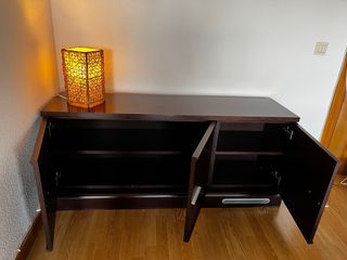 Mueble completo salón madera y cristal con luz