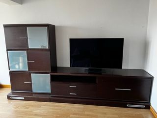 Mueble completo salón madera y cristal con luz