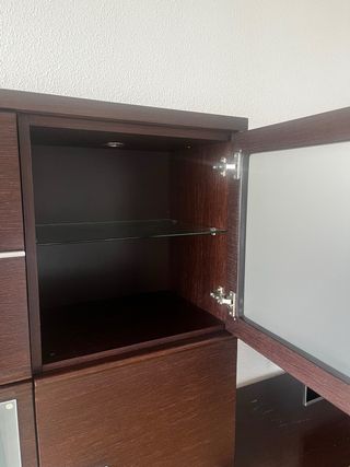 Mueble completo salón madera y cristal con luz
