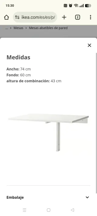 Mesa plegable Ikea Norberg blanca