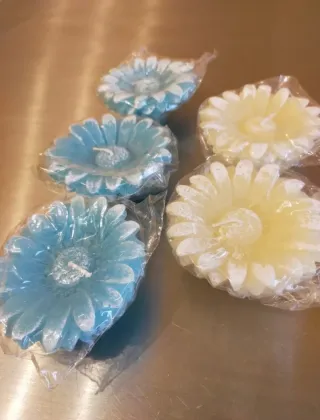 5 Candele Artigianali Fiore Blu e Giallo