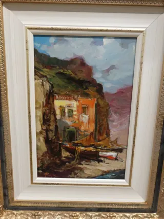 Dipinto olio su tavola,  con cornice oro  paspartu