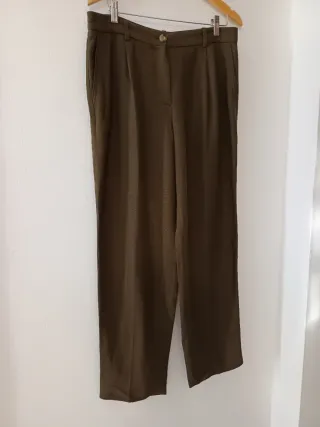 Pantalones Massimo Dutti Lino Talla 42 Verde Oliva