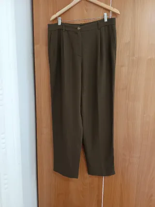 Pantalones Massimo Dutti Lino Talla 42 Verde Oliva