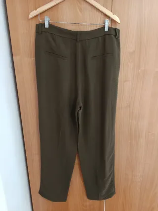 Pantalones Massimo Dutti Lino Talla 42 Verde Oliva