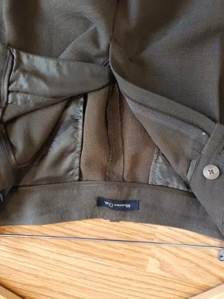 Pantalones Massimo Dutti Lino Talla 42 Verde Oliva