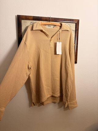 Camisa Polo Zara Beige Tejido Trenzado