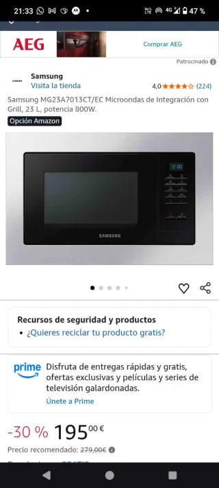 Microondas Samsung Grill a Estrenar