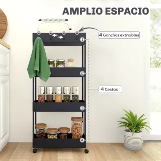 Carrito organizador negro 4 niveles