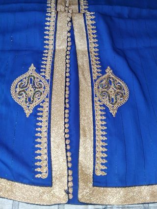 Vestido Caftán Marroquí Azul y Dorado