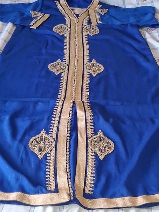 Vestido Caftán Marroquí Azul y Dorado