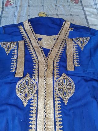 Vestido Caftán Marroquí Azul y Dorado