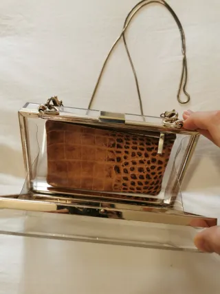 Bolso caja transparente con interior estampado