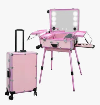 Maleta Trolley Maquillaje Profesional Rosa