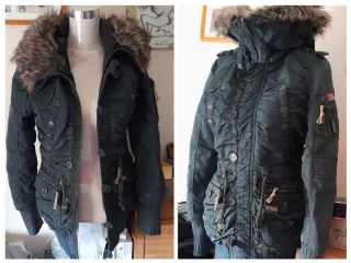 Parka Khujo verde petróleo estilo vintage/militar