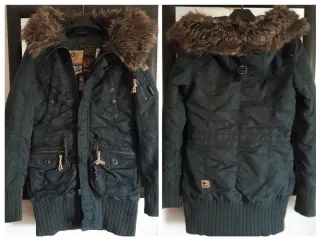 Parka Khujo verde petróleo estilo vintage/militar