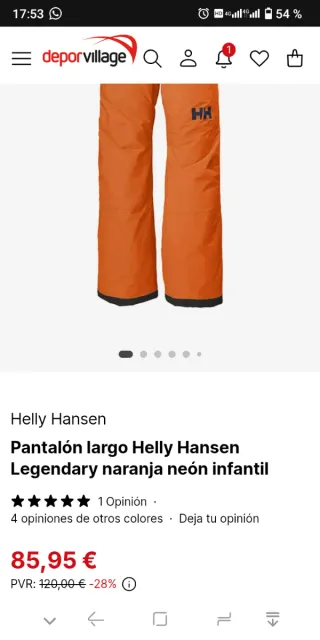 Pantalón Helly Hansen Naranja Flúor Waterproof 134