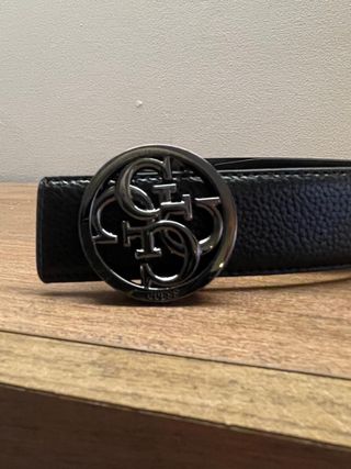 Cintura Guess Pelle Nera Fibbia Argento